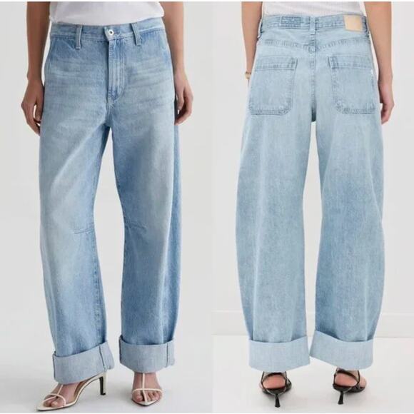 Adriano Goldshmied Jeans Women 32 Mercer Cuffed High Rise Barrel Wide Leg Baggy - Picture 1 of 16